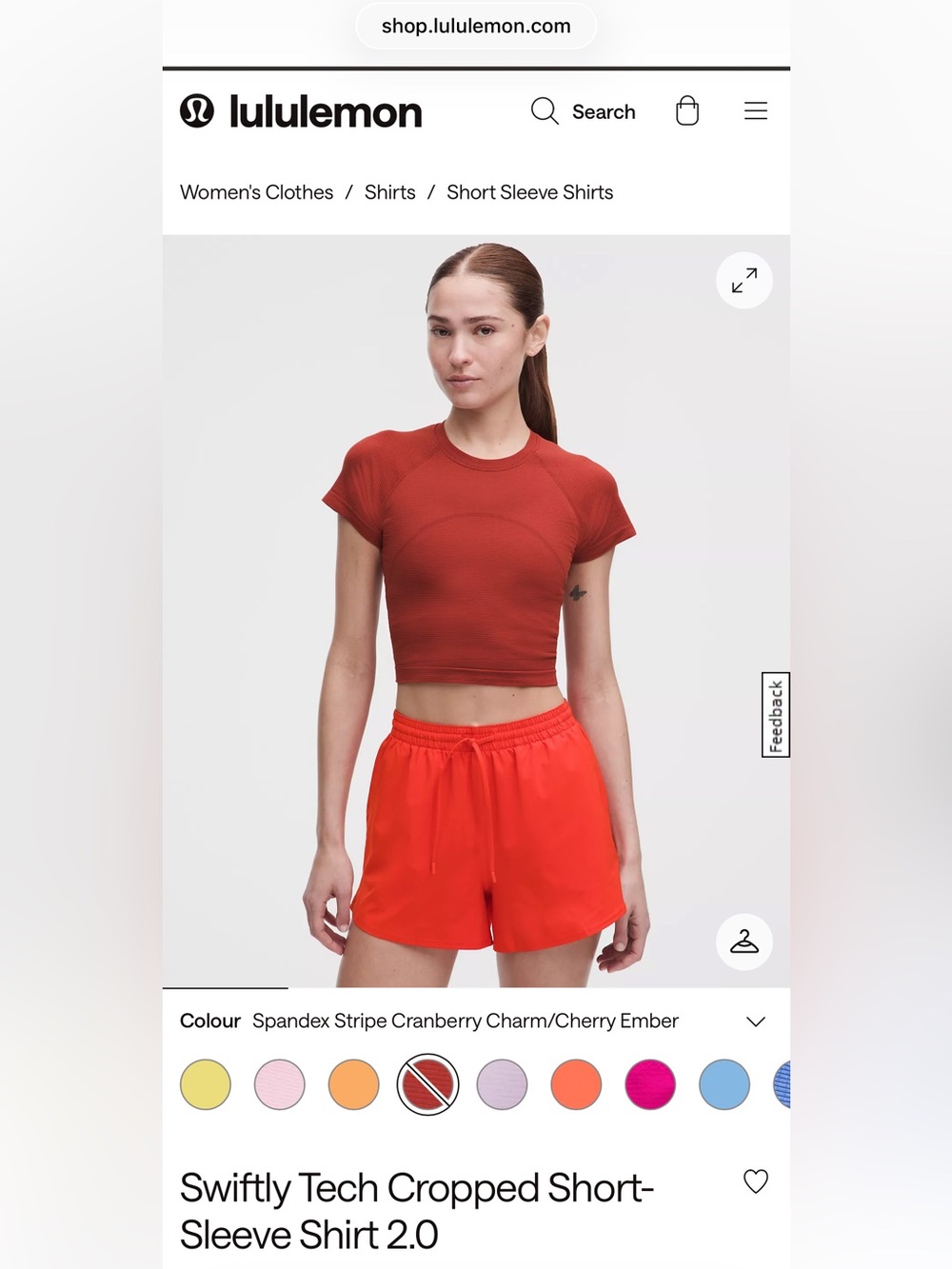 lululemon Cranberry/Cherry Ember Women's Athletic Crop Tee